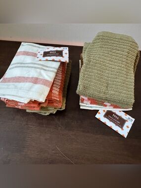 Hobby lobby Fall Dishcloth Set - Olive Green & Rust Striped Kitchen Cloths 2 set